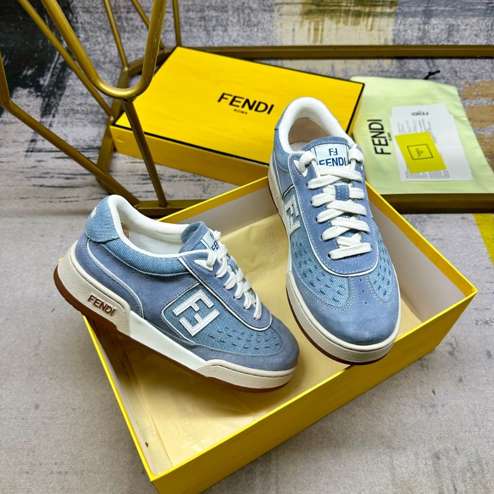 FENDI MATCH DENIM FABRIC AND SUEDE LOW TOPS LIGHT BLUE 8E8670ASB3F1SV1 - Image 4