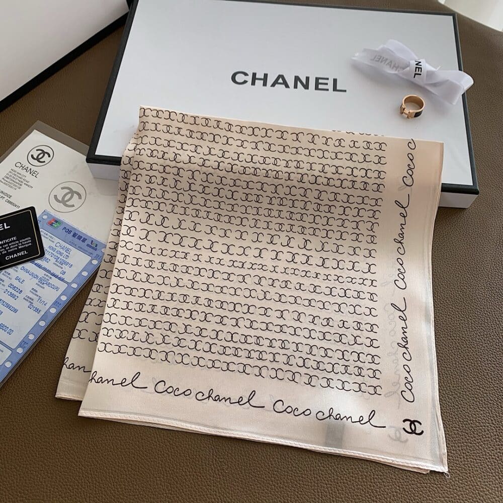 Alternative view of CHANEL COCO SIGNATURE SILK SCARF IN BEIGE 70CM