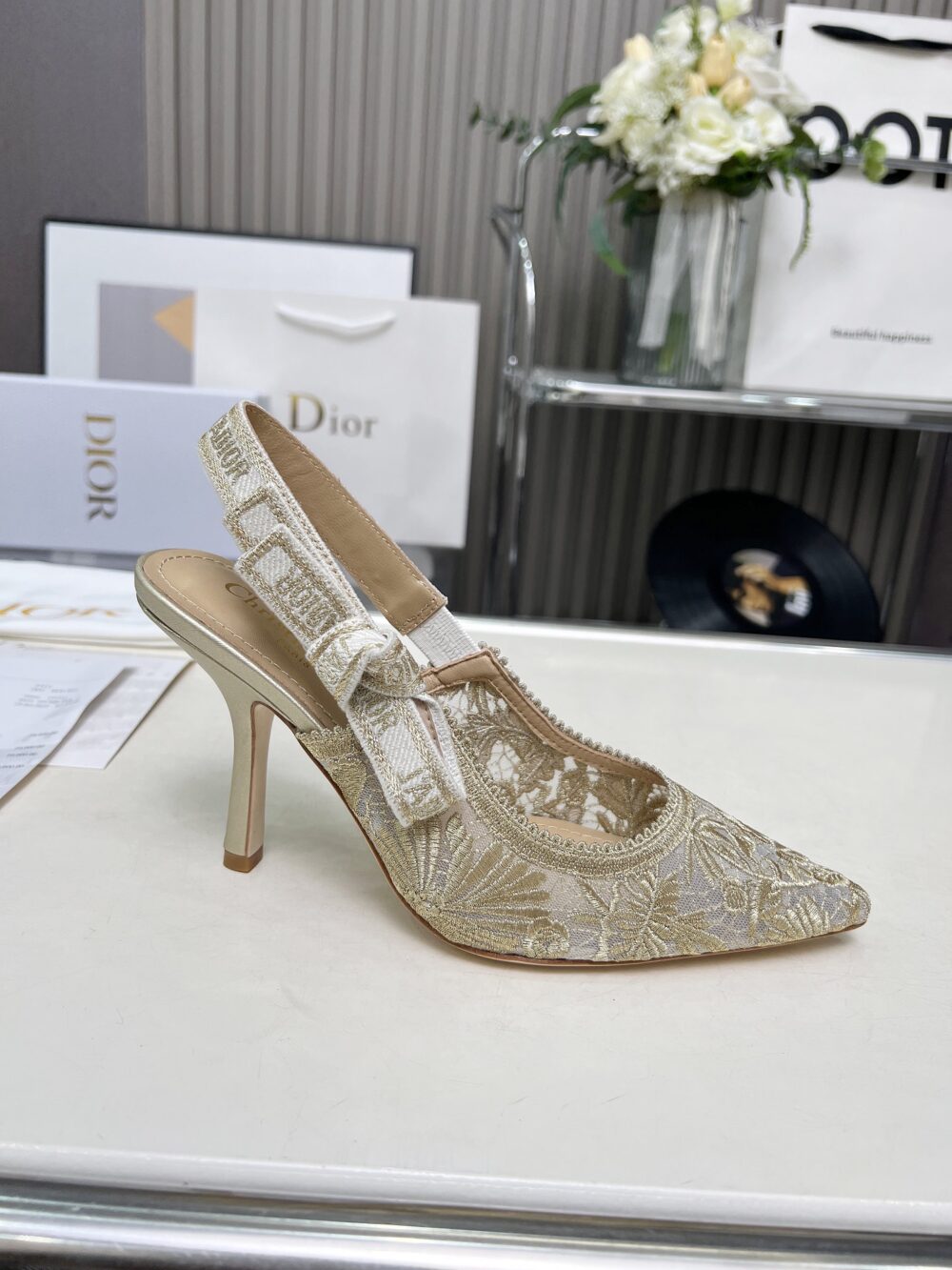 Alternative view of DIOR J'ADIOR SLINGBACK PUMP TRANSPARENT MESH EMBROIDERED IN BEIGE KDV039CXT S62K