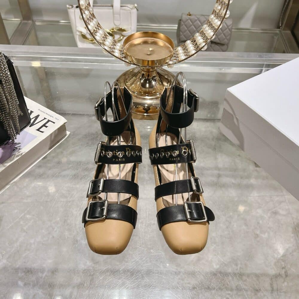 Alternative view of DIOR PUNK BALLET FLAT LEATHER GOLDEN AND BLACK KDB960TFC S45M