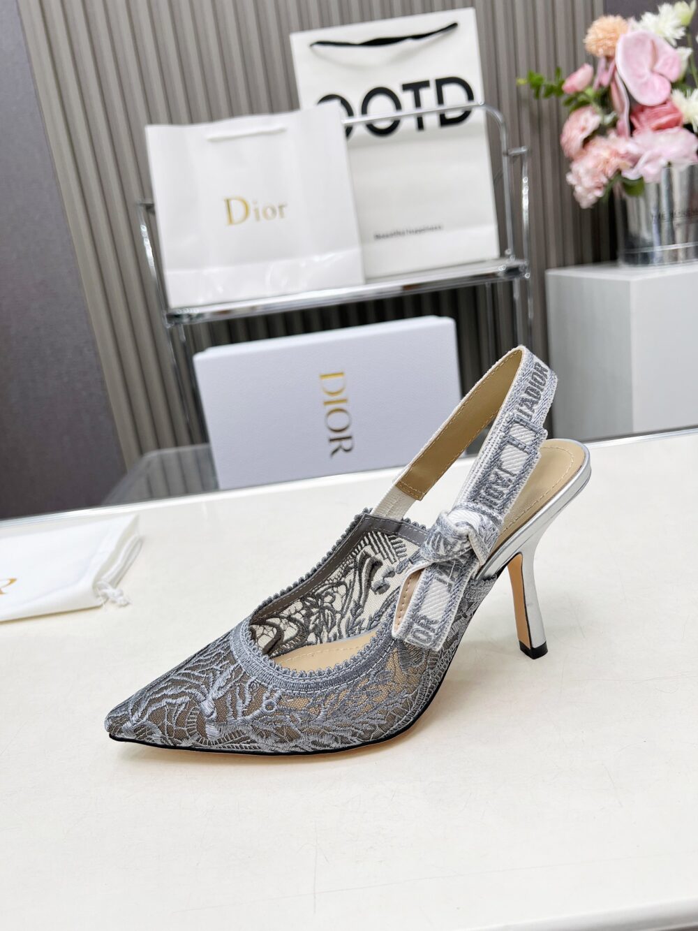 Alternative view of DIOR J'ADIOR SLINGBACK PUMP TRANSPARENT MESH EMBROIDERED IN SILVER TONE KCV039CXM S59K