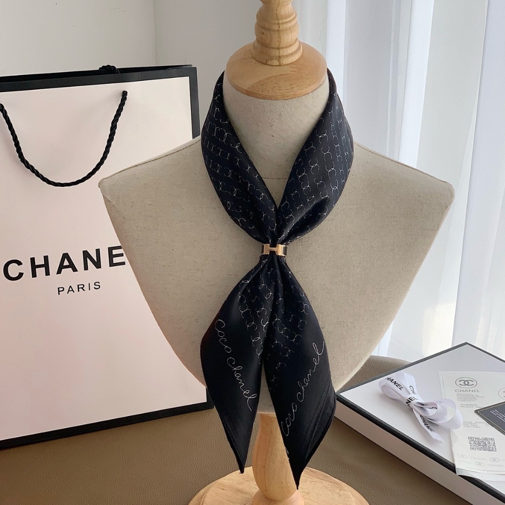 Alternative view of CHANEL COCO SIGNATURE SILK SCARF IN BLACK 70CM