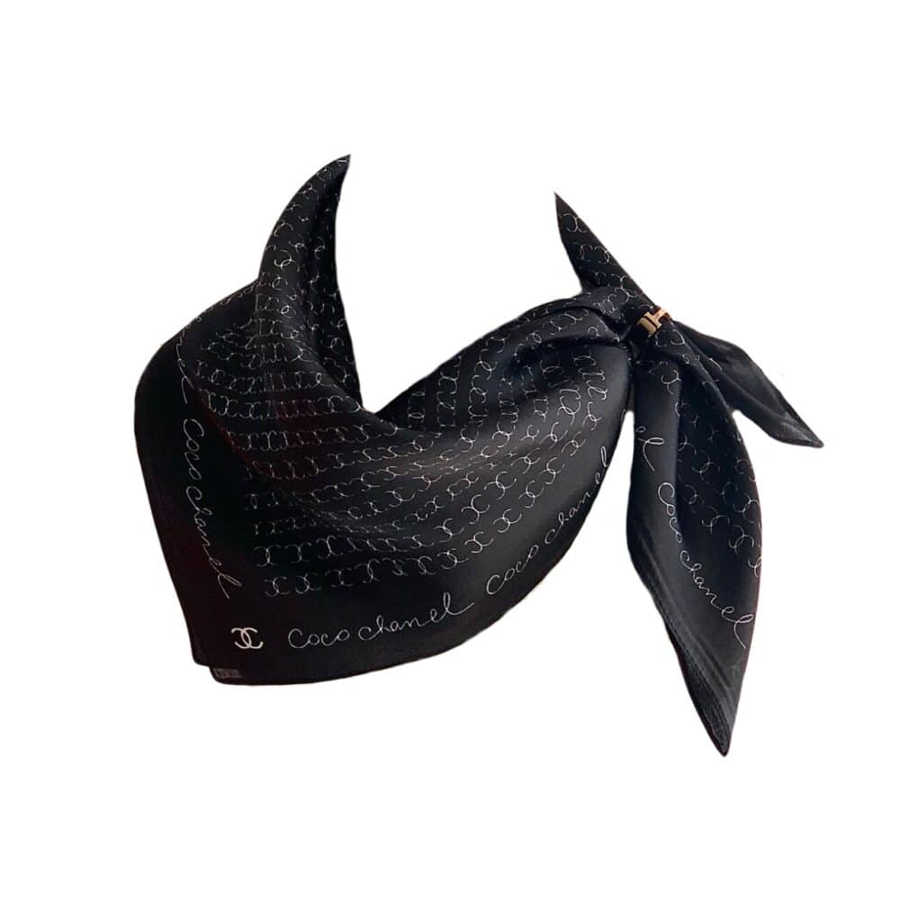 CHANEL COCO SIGNATURE SILK SCARF IN BLACK 70CM