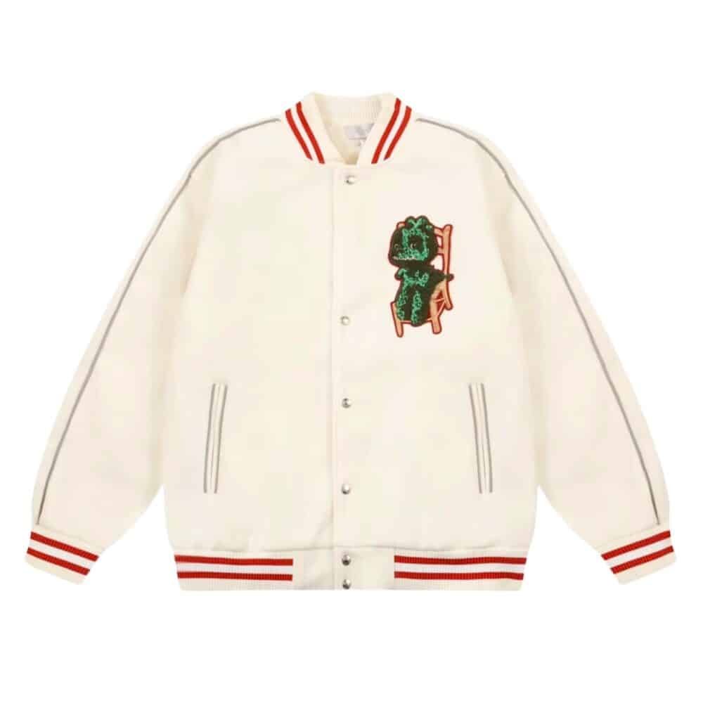 DIOR OTANI WORKSHOP VARSITY JACKET BEIGE AND RED