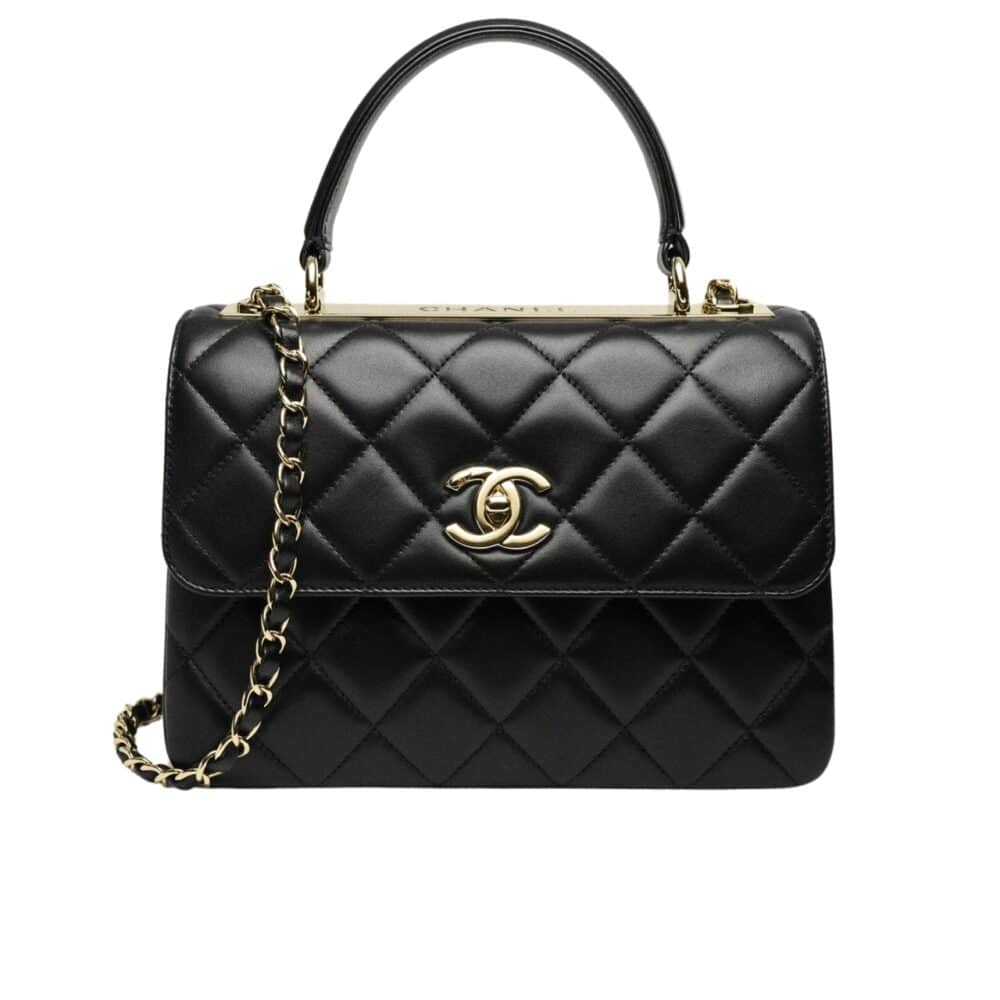 CHANEL FLAP BAG WITH TOP HANDLE BLACK 25CM A92236 Y60767 94305