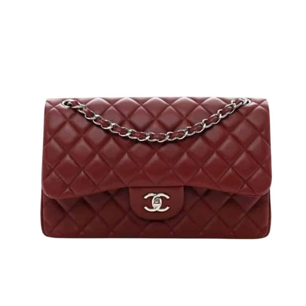 CHANEL CLASSIC DOUBLE FLAP BAG PLUM RED 25CM