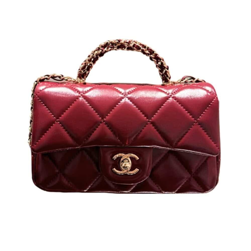 CHANEL CLASSIC MINI FLAP BAG WITH CHAIN IN BURGUNDY 21CM