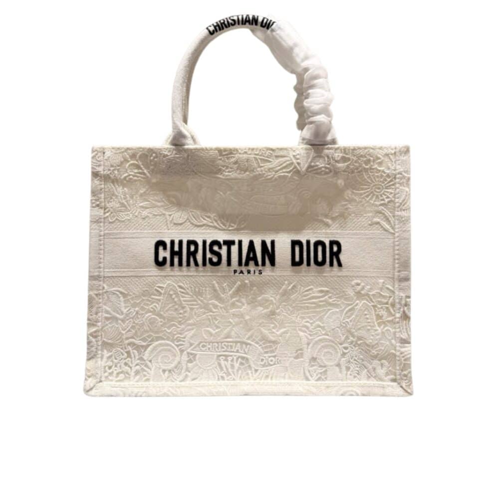 DIOR MEDIUM BOOK TOTE CABINET DE LA MER EMBROIDERY WHITE 36CM