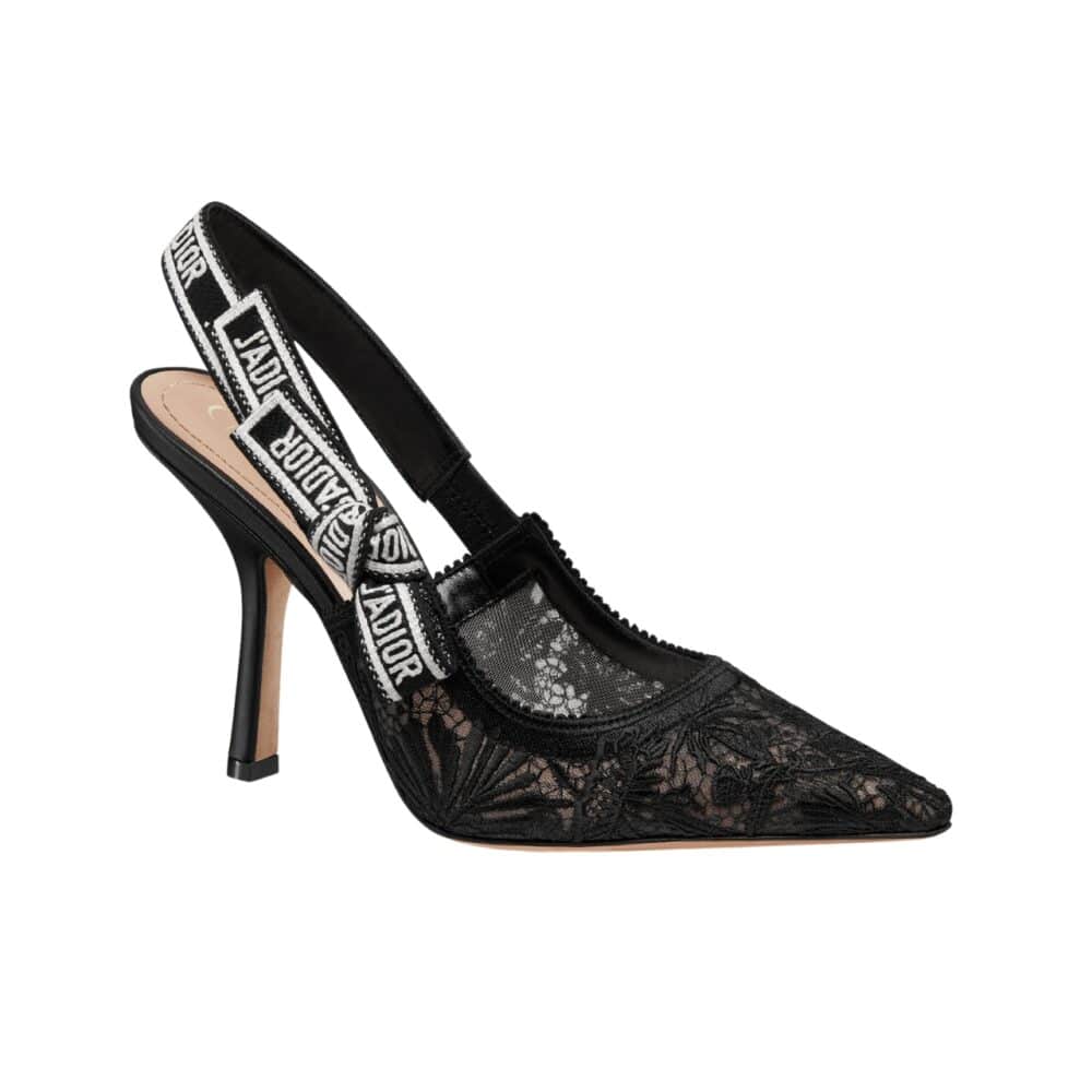 DIOR J'ADIOR SLINGBACK PUMP TRANSPARENT MESH EMBROIDERED IN BLACK KCV039CDTS900 E03