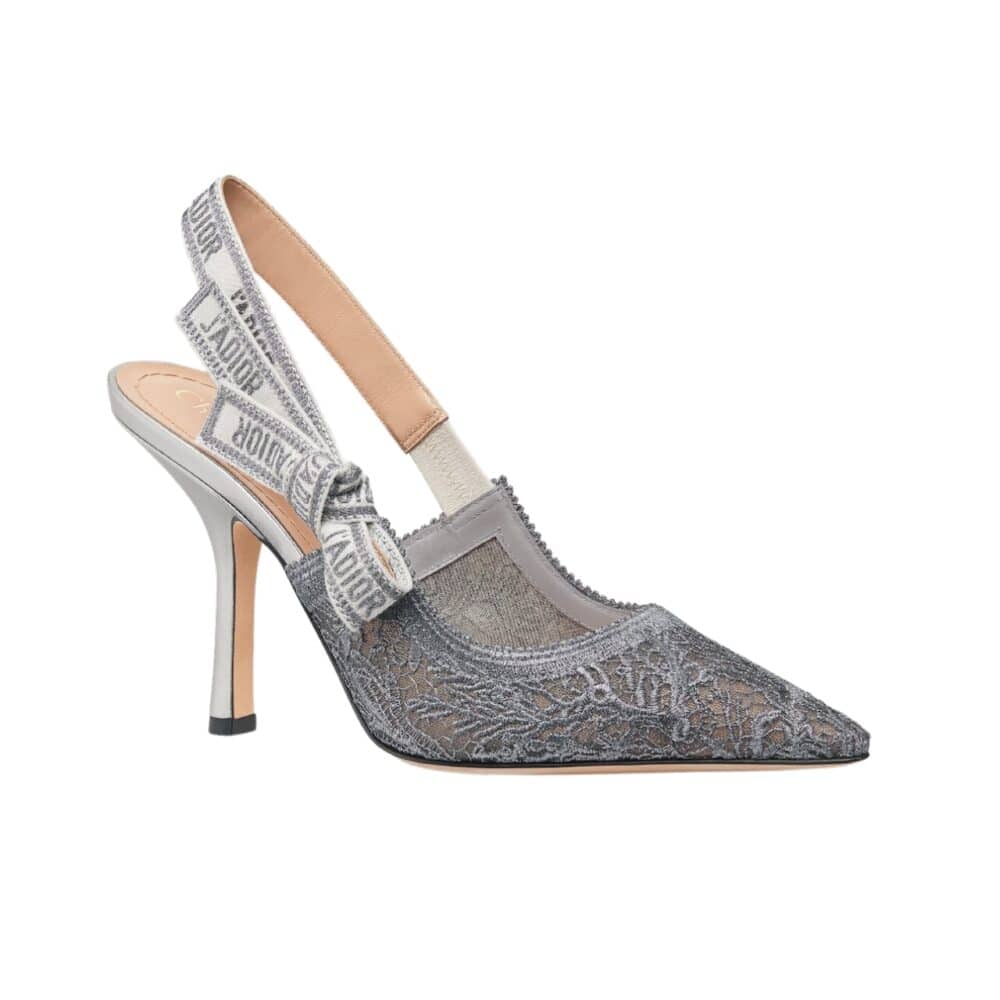 DIOR J'ADIOR SLINGBACK PUMP TRANSPARENT MESH EMBROIDERED IN SILVER TONE KCV039CXM S59K