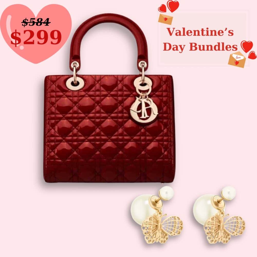 GIFT SET: DIOR MEDIUM LADY CHERRY RED & TRIBALES EARRINGS GOLD