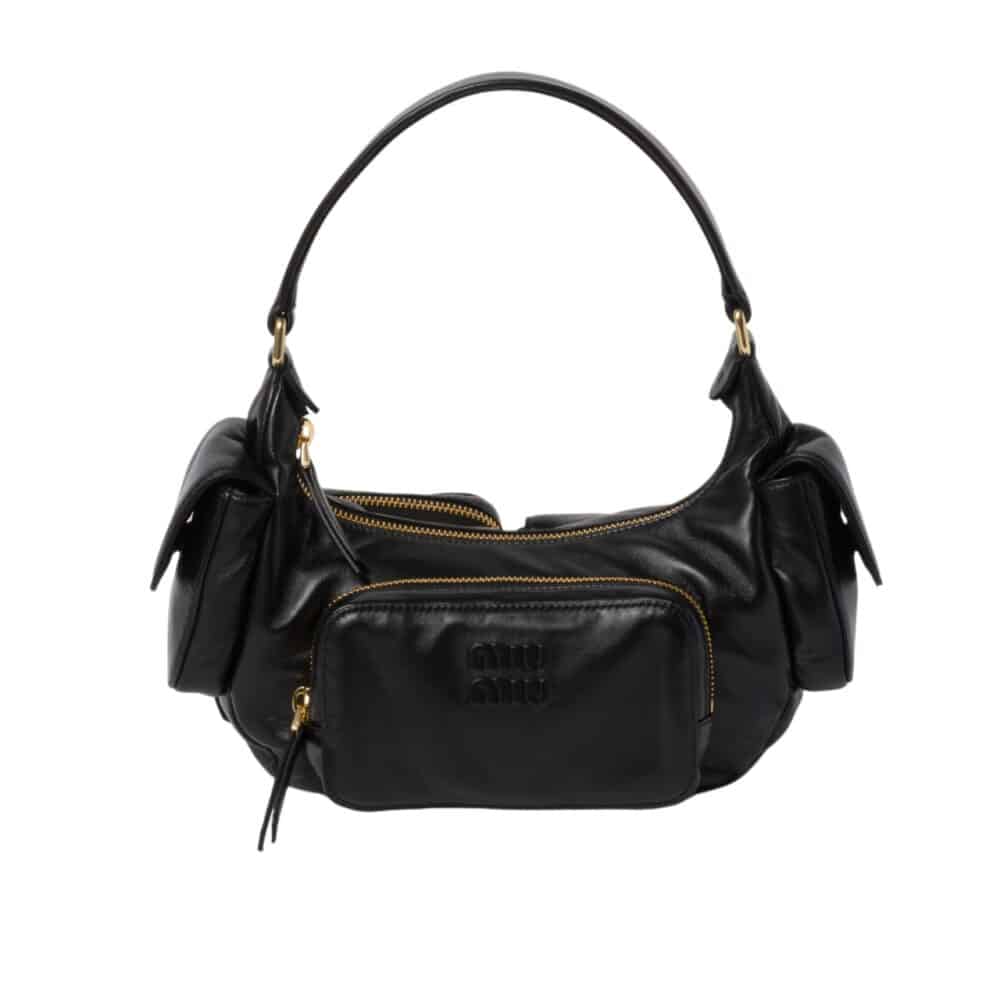 MIUMIU NAPPA POCKET BAG BLACK 20CM 5BC146 2F8N F0002 V OOO