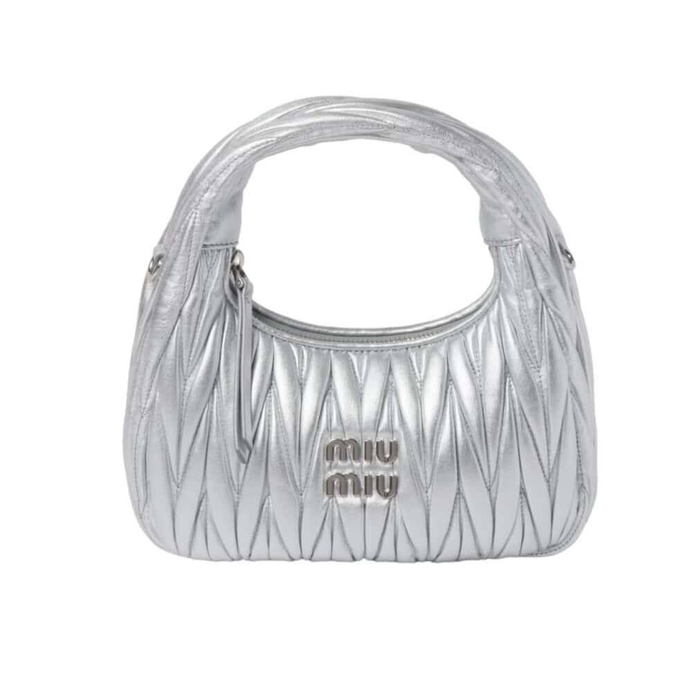 MIUMIU WANDER MATELASSÉ NAPPA HOBO BAG SILVER 23CM 5BC125 AN88 F0118 V OOY