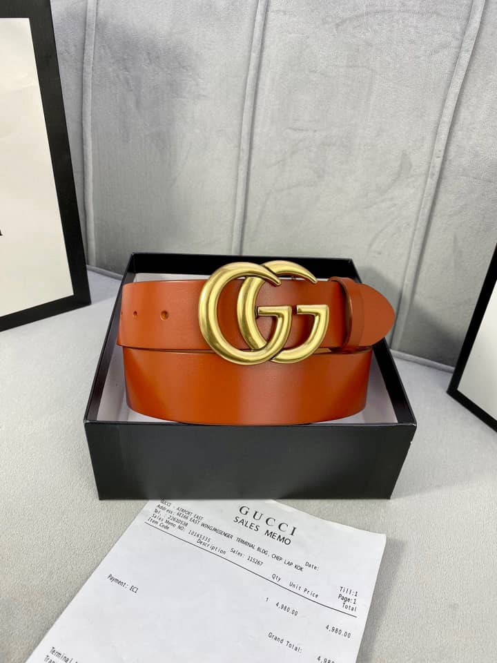 GUCCI GG MARMONT GOLD LOGO BELT BROWN