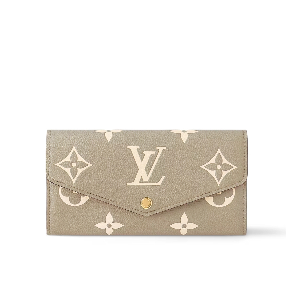 LOUIS VUITTON SARAH WALLET BICOLOR MONOGRAM EMPREINTE TOURTERELLE AND CRÈME 19CM M81049