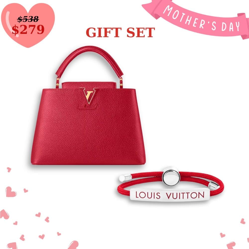 GIFT SET: LOUIS VUITTON CAPUCINES BB BAG SCARLET RED & SPACE BRACELET RED