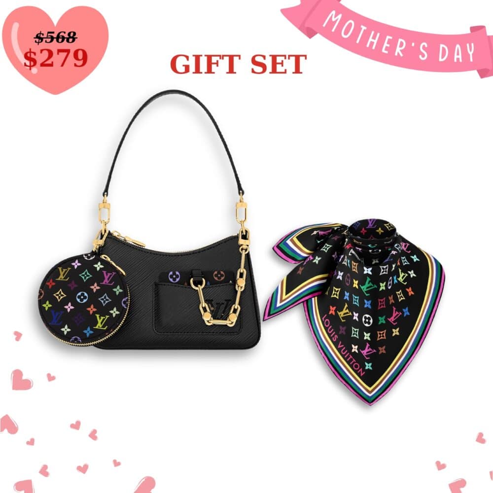 GIFT SET: LOUIS VUITTON X MURAKAMI MARELLINI BAG BLACK & MONOGRAM MULTICOLOR BLACK