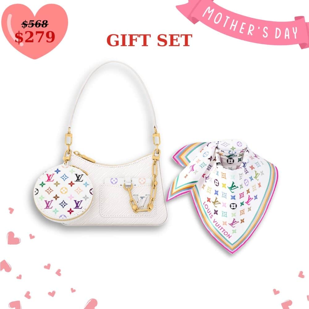 GIFT SET: LOUIS VUITTON X MURAKAMI MARELLINI BAG WHITE & MONOGRAM MULTICOLOR WHITE