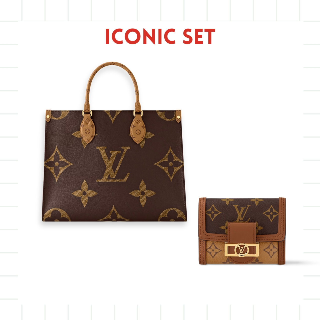 GIFT SET: LOUIS VUITTON ONTHEGO MM BROWN & DAUPHINE COMPACT WALLET