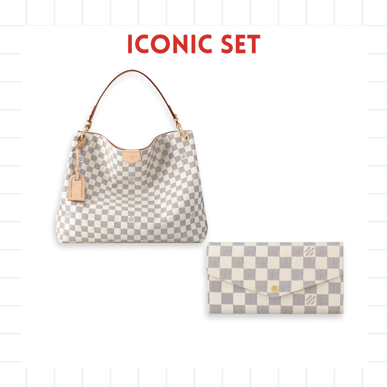 GIFT SET: LOUIS VUITTON GRACEFUL PM DAMIER AZUR & SARAH WALLET DAMIER AZUR