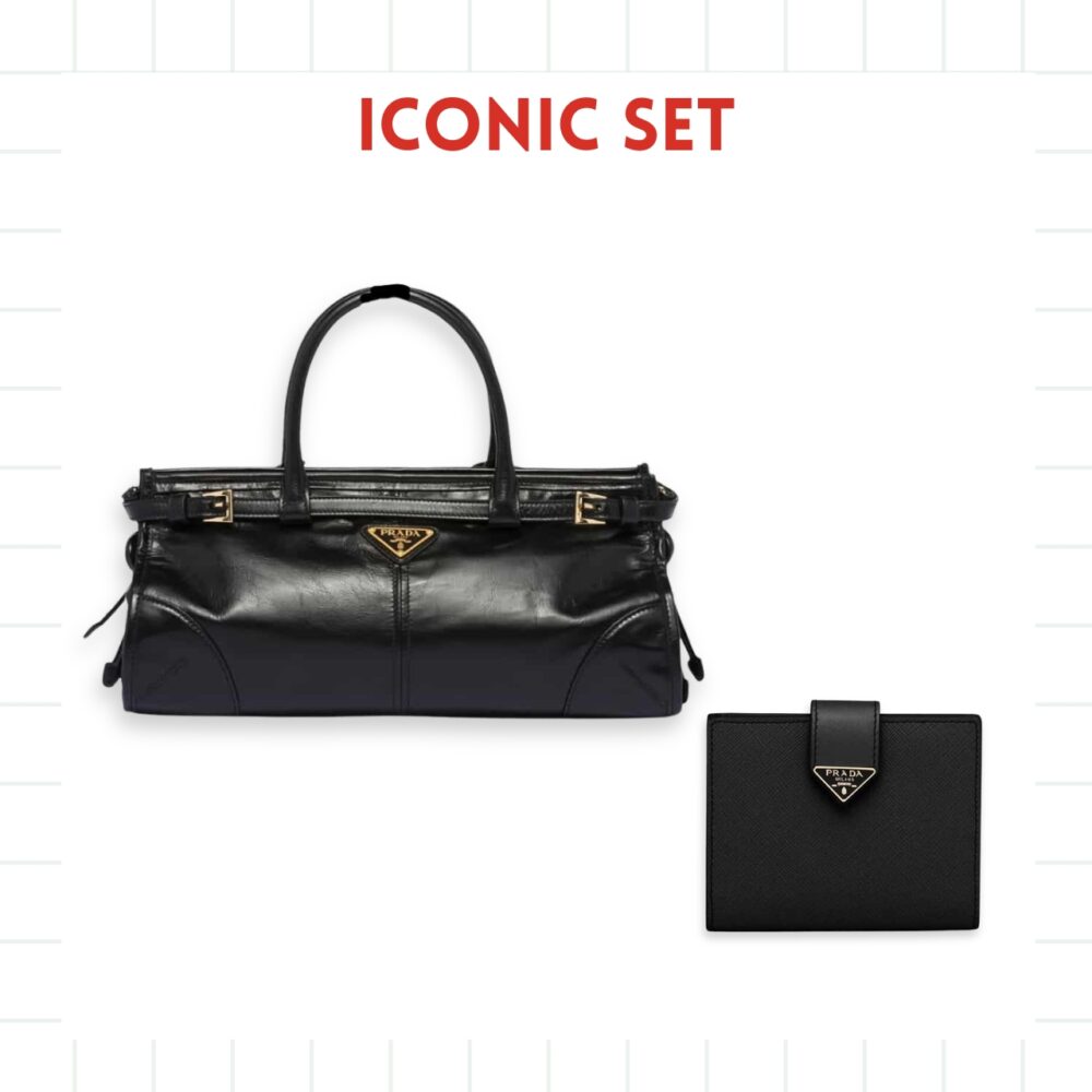 GIFT SET: PRADA MEDIUM HANDBAG BLACK & SAFFIANO VERTICAL SHORT WALLET