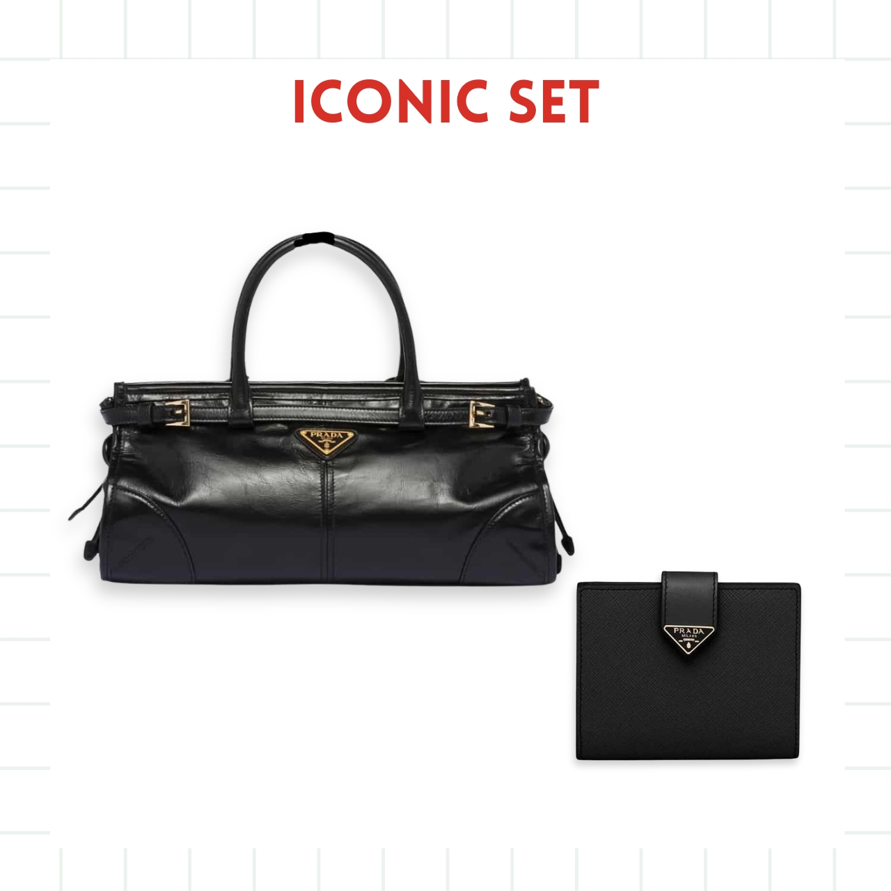 GIFT SET: PRADA MEDIUM HANDBAG BLACK & SAFFIANO VERTICAL SHORT WALLET