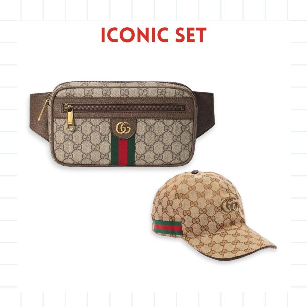 GIFT SET: GUCCI GG OPHIDIA BELT BROWN BAG & GG BASEBALL CAP BROWN