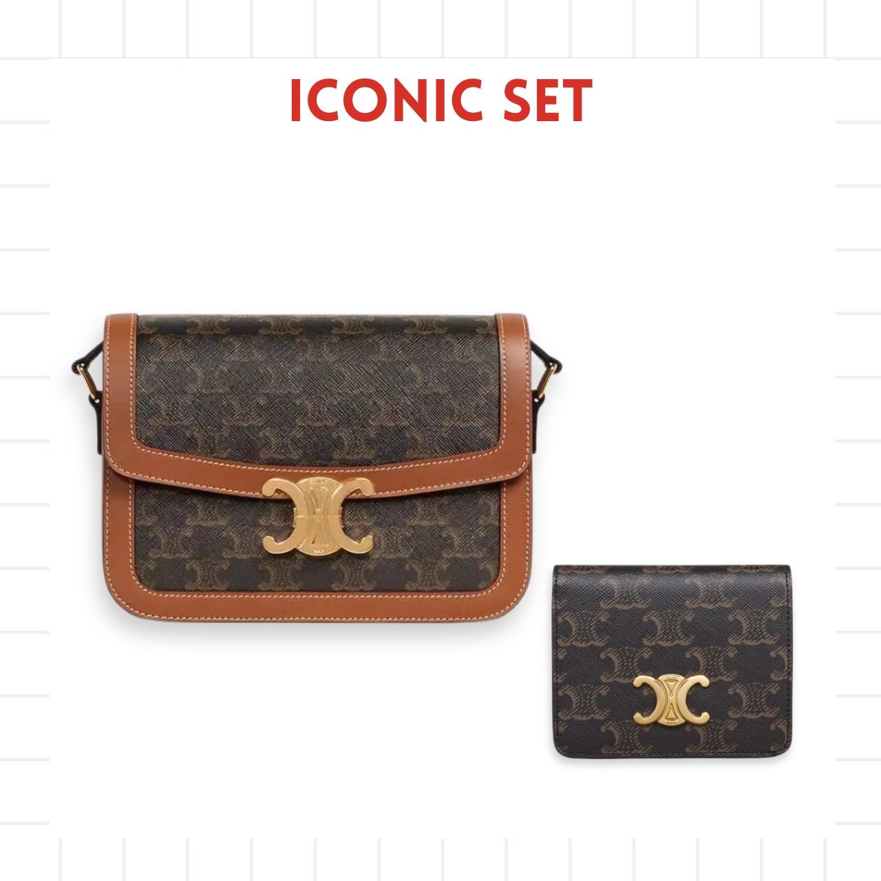 GIFT SET: CELINE CLASSIQUE TRIOMPHE BAG IN TAN & SMALL TRIOMPHE CANVAS TAN WALLET