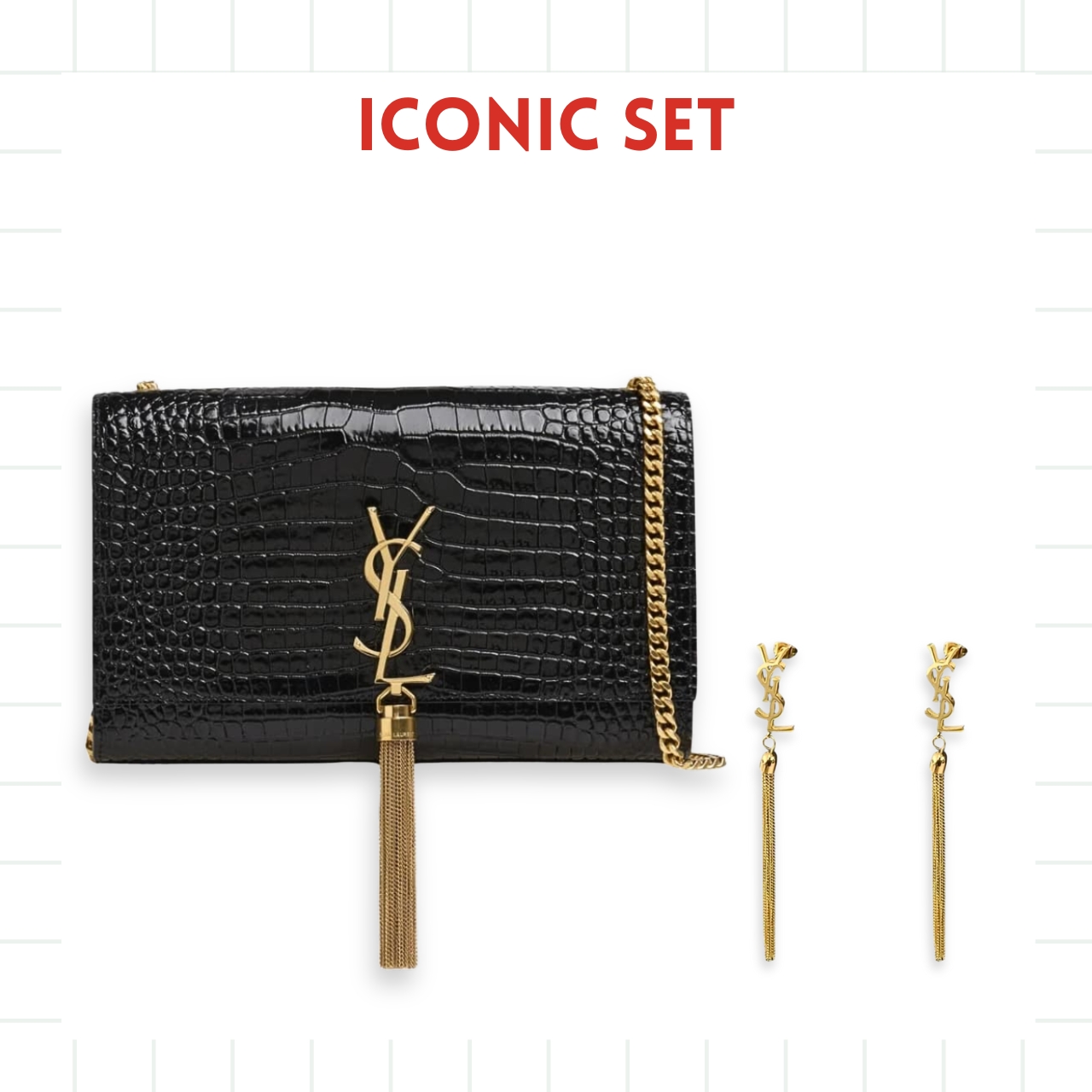 GIFT SET: SAINT LAURENT KATE MEDIUM CHAIN BAG & YSL TASSEL GOLD EARRINGS