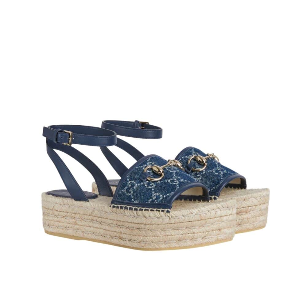 GUCCI WOMEN'S FLATFORM ESPADRILLE WITH HORSEBIT DARK BLUE 817228 FAD9U 4246