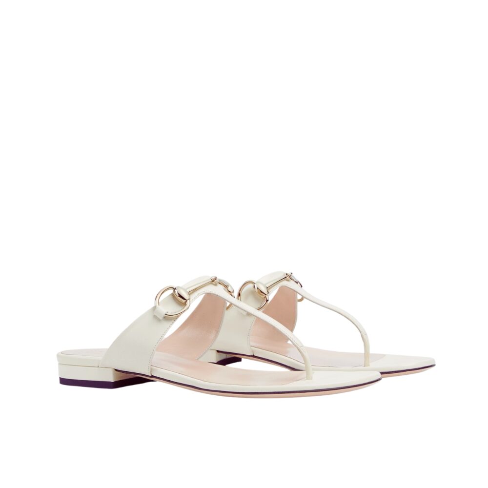 GUCCI WOMEN'S THONG SANDAL WITH HORSEBIT IVORY 816590 C9D00 9540