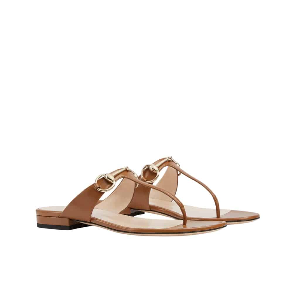 GUCCI WOMEN'S THONG SANDAL WITH HORSEBIT LIGHT BROWN ‎816590 C9D00 2712