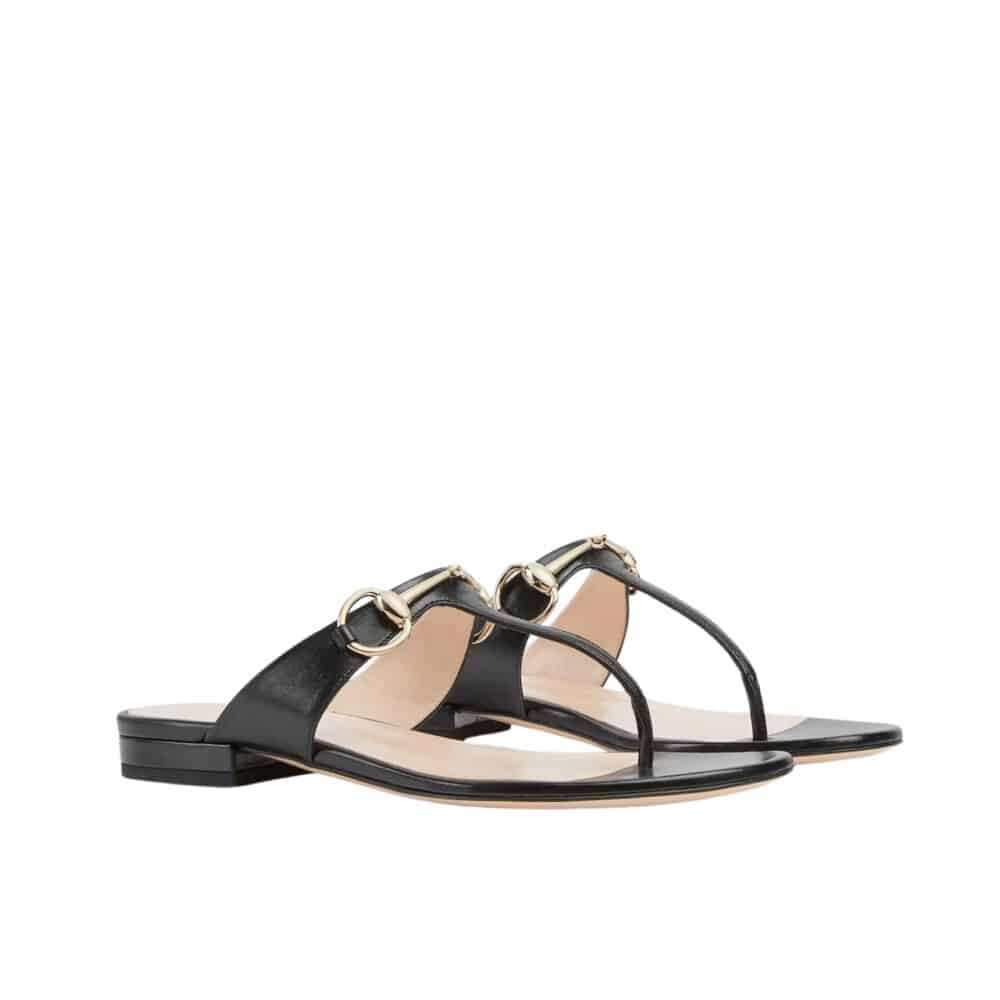 GUCCI WOMEN'S THONG SANDAL WITH HORSEBIT BLACK ‎‎816590 C9D00 1000