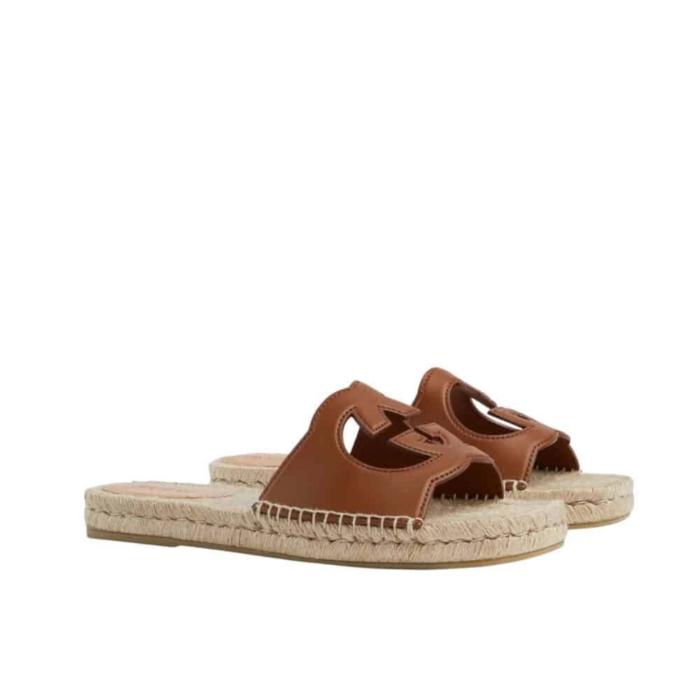 GUCCI INTERLOCKING G CUT OUT SLIDE ESPADRILLE BROWN 725260 US000 2535
