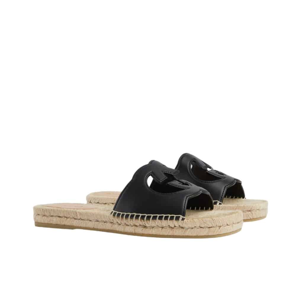 GUCCI INTERLOCKING G CUT OUT SLIDE ESPADRILLE BLACK 725260 US000 1000