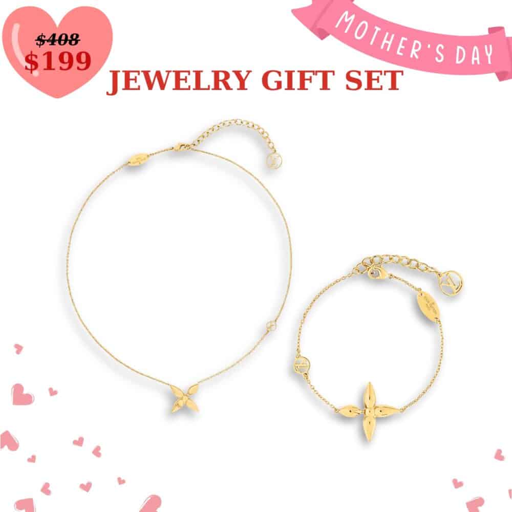GIFT SET: LOUIS VUITTON LOUISETTE NECKLACE GOLD & LOUISETTE BRACELET GOLD