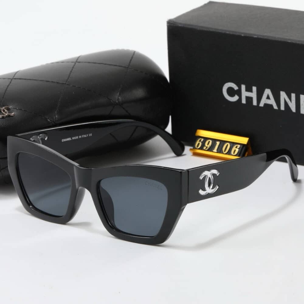GIFT SET: CHANEL MEDIUM FLAP BAG BLACK & CAT EYE SUNGLASSES ACETATE AND NYLON BLACK - Image 5
