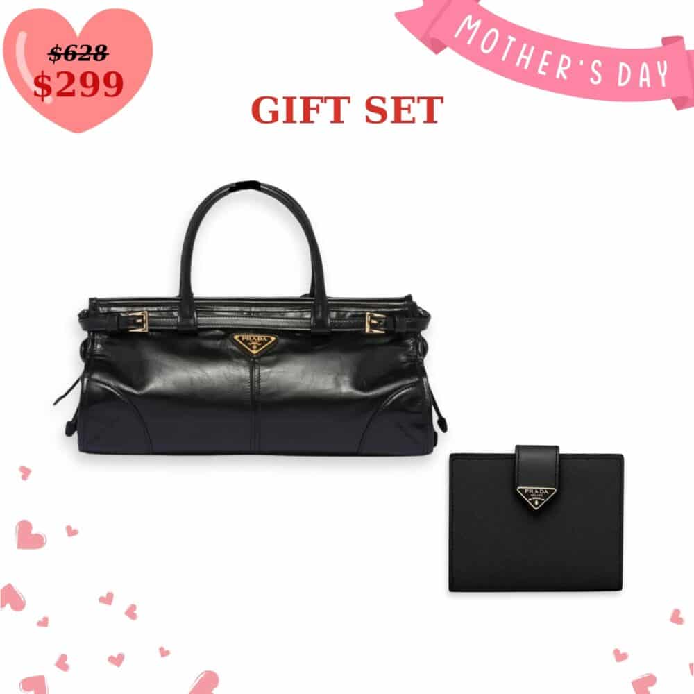 GIFT SET: PRADA MEDIUM HANDBAG BLACK & SAFFIANO VERTICAL SHORT WALLET