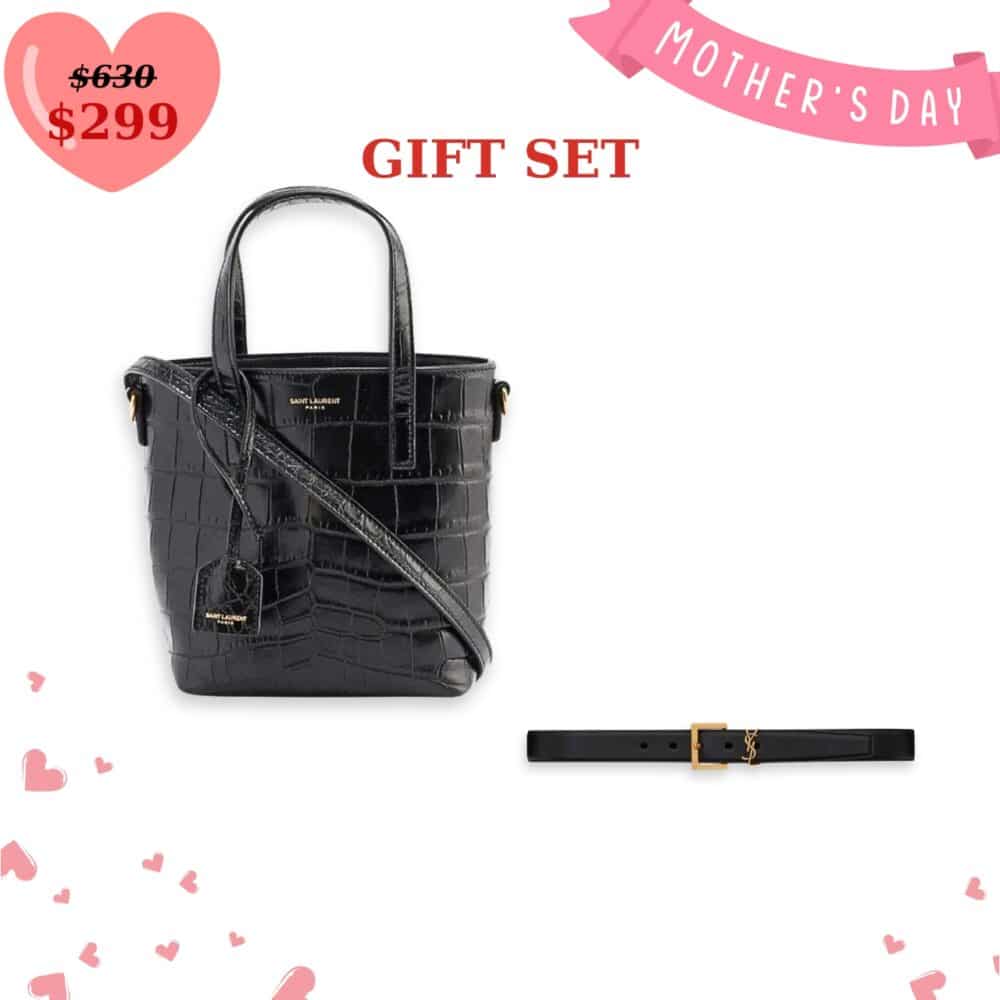 GIFT SET: SAINT LAURENT TOTE BAG CROCODILE & CASSANDRE BELT WITH SQUARE BUCKLE