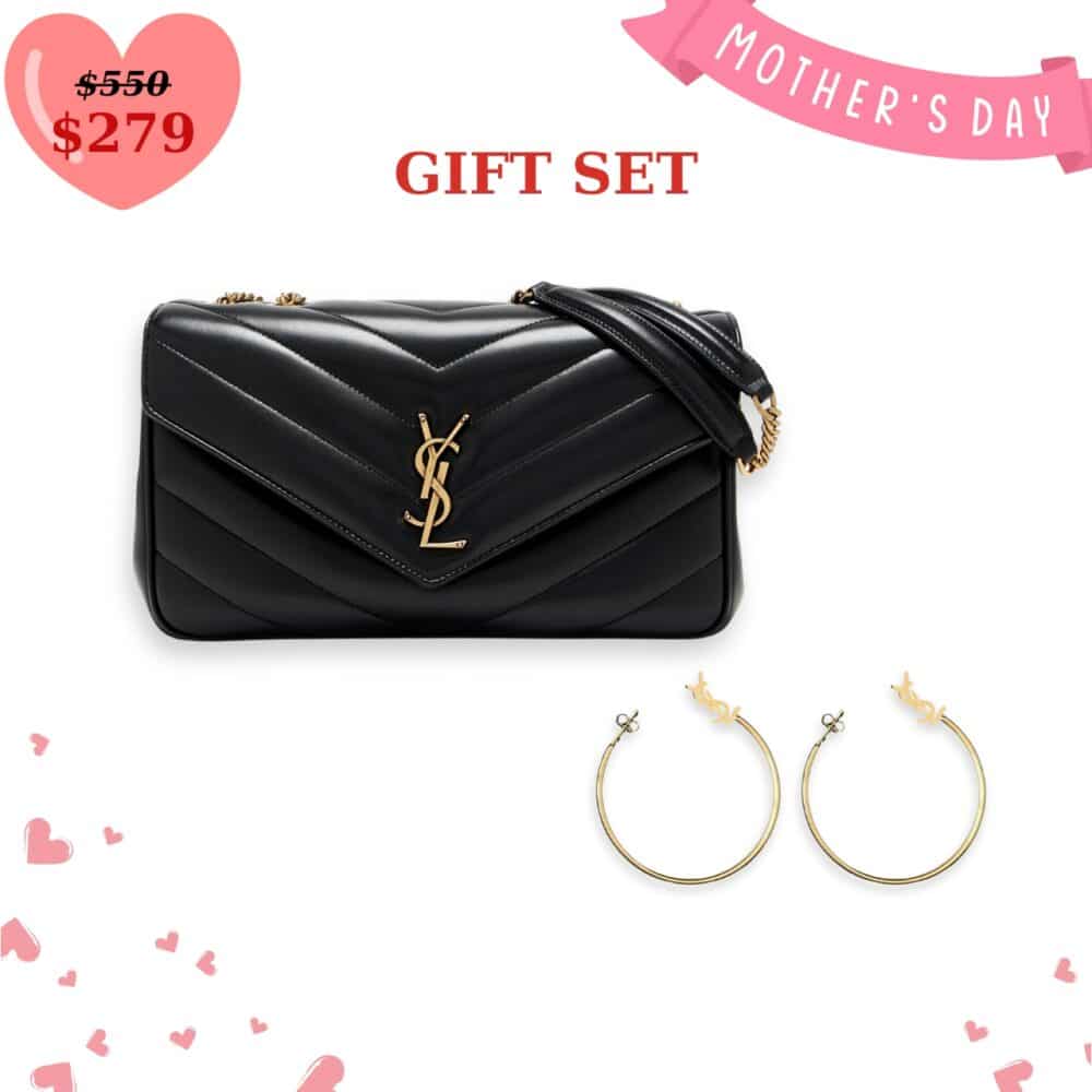 GIFT SET: SAINT LAURENT LOULOU MEDIUM BAG & YSL LOGO BIG ROUND EARRINGS