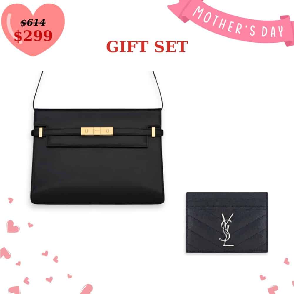 GIFT SET: SAINT LAURENT MANHATTAN SMALL IN BOX BLACK & CHEVRON CARD HOLDERS