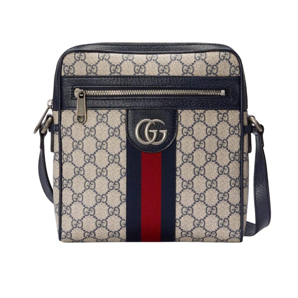 GUCCI OPHIDIA SMALL MESSENGER BAG BEIGE AND BLUE GG SUPREME 23CM ‎547926 96IWN 4076