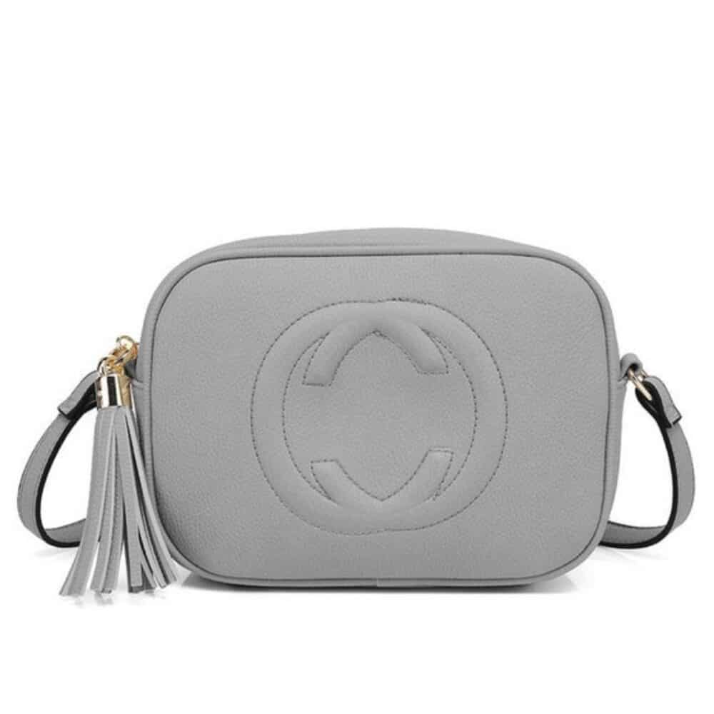 GUCCI SOHO SMALL SHOULDER BAG IN GREY LEATHER 21CM