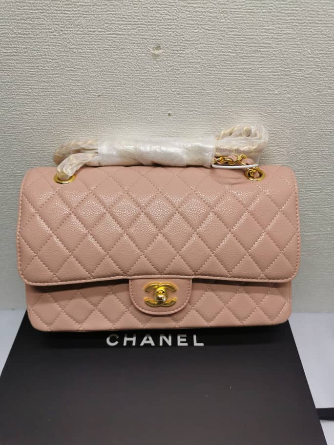 Alternative view of GIFT SET: CHANEL CLASSIC MEDIUM FLAP BAG PINK AND GOLD & PENDANT EARRINGS PEARLY WHITE AND PINK