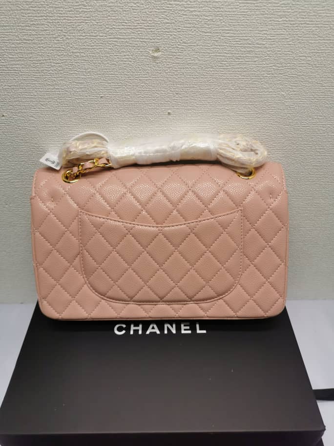 GIFT SET: CHANEL CLASSIC MEDIUM FLAP BAG PINK AND GOLD & PENDANT EARRINGS PEARLY WHITE AND PINK - Image 3