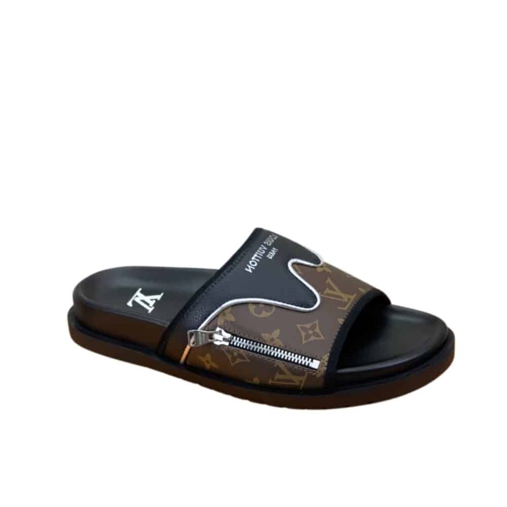 LOUIS VUITTON  VELCRO SLIPPERS LOCK EDGE BROWN