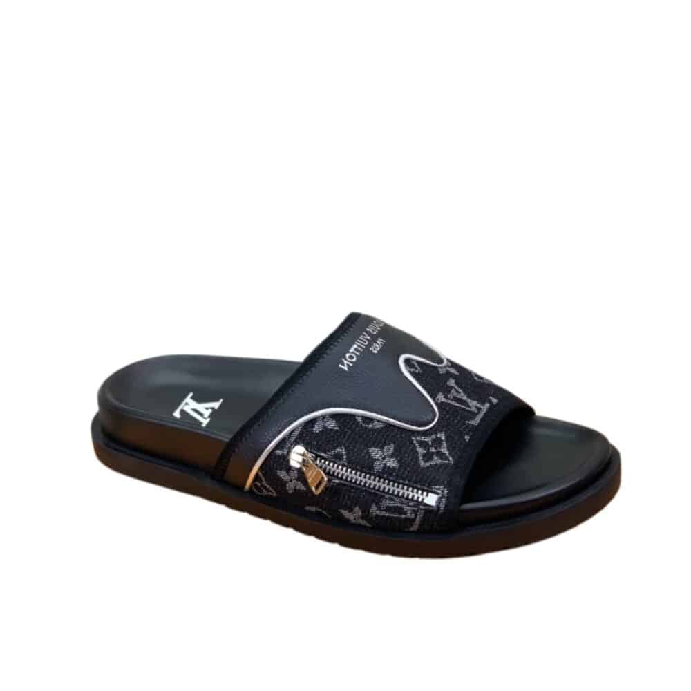 LOUIS VUITTON  VELCRO SLIPPERS LOCK EDGE DENIM BLACK