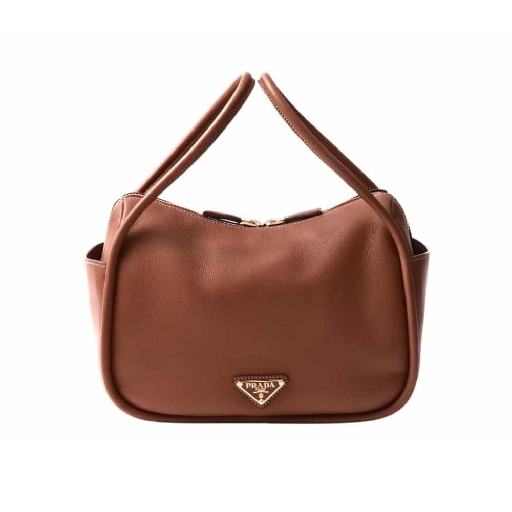PRADA DARLING LEATHER HANDBAG BROWN 25CM