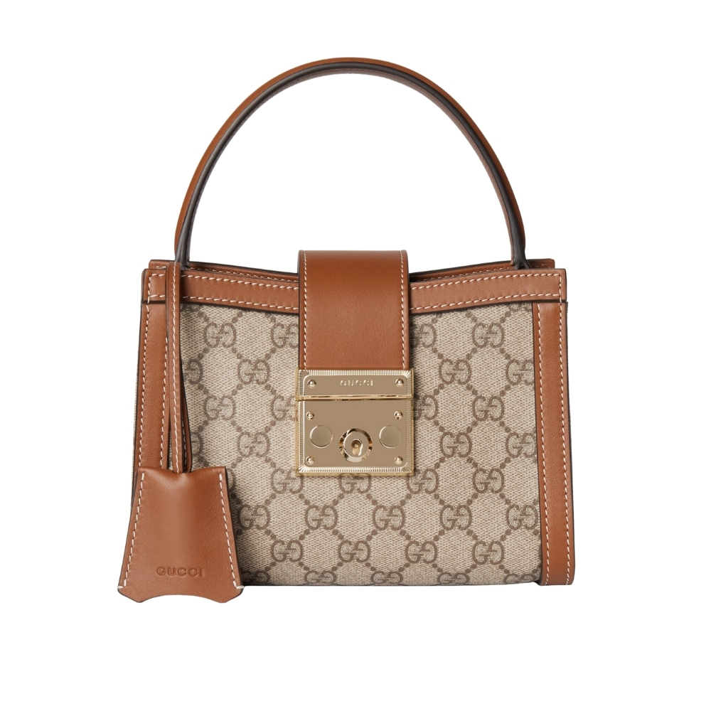 GUCCI PADLOCK SMALL TOP HANDLE BAG BEIGE AND DARK BROWN 20CM ‎‎841653 FAD6L 9758