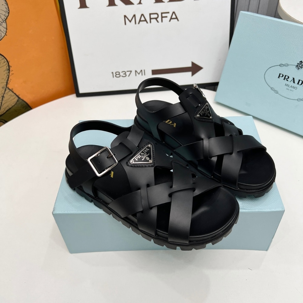 PRADA CRISSCROSS RUBBER SANDALS BLACK 2X3118 3LKK F0002 F G000 - Image 3